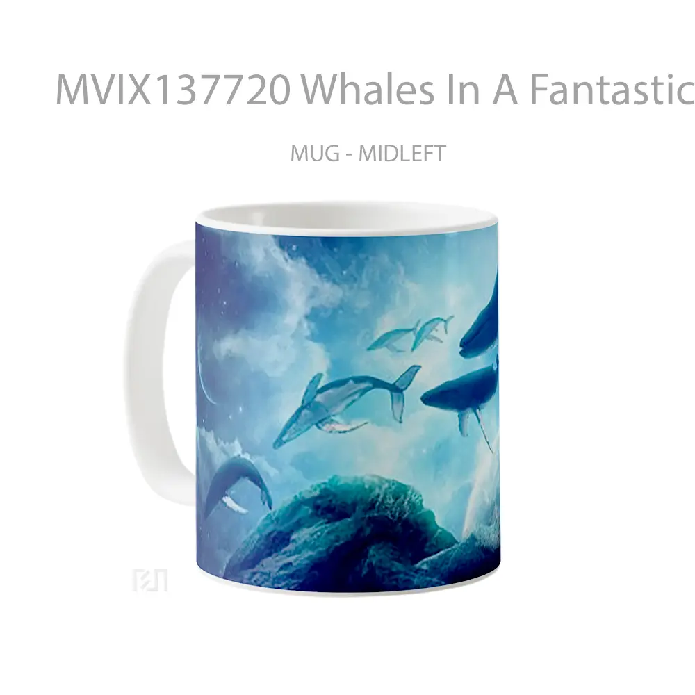 Mug Whales In A Fantastic World Gelas Hewan Lucu - All-side / Desain