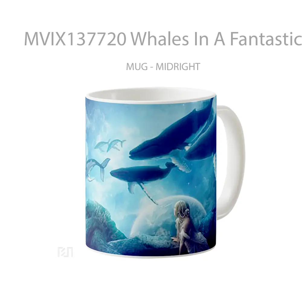 Mug Whales In A Fantastic World Gelas Hewan Lucu - All-side / Desain