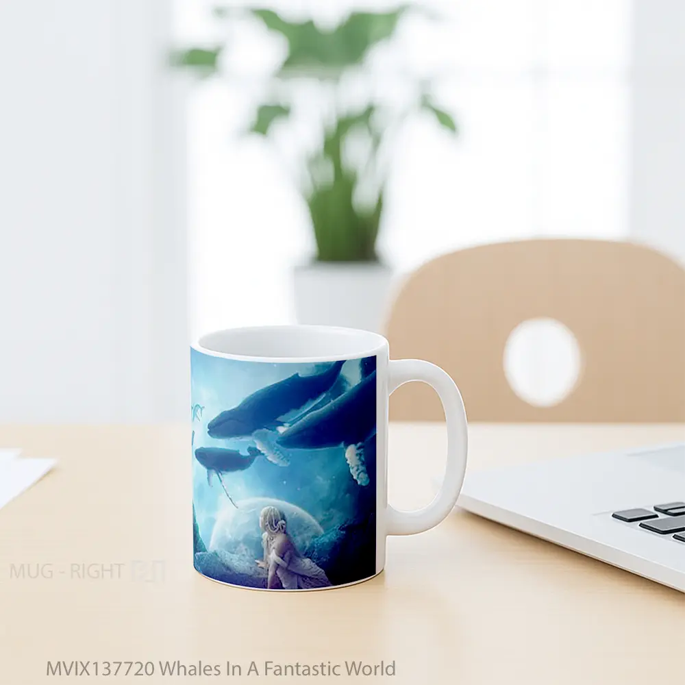 Mug Whales In A Fantastic World Gelas Hewan Lucu - All-side / Desain