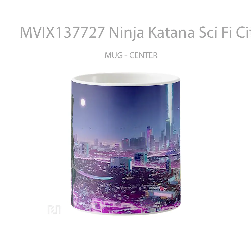 Mug Ninja Katana Sci Fi City Neon Lights Gelas Keramik Unik