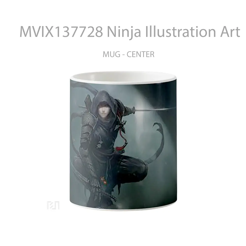 Mug Ninja Illustration Art Gelas Seni Modern