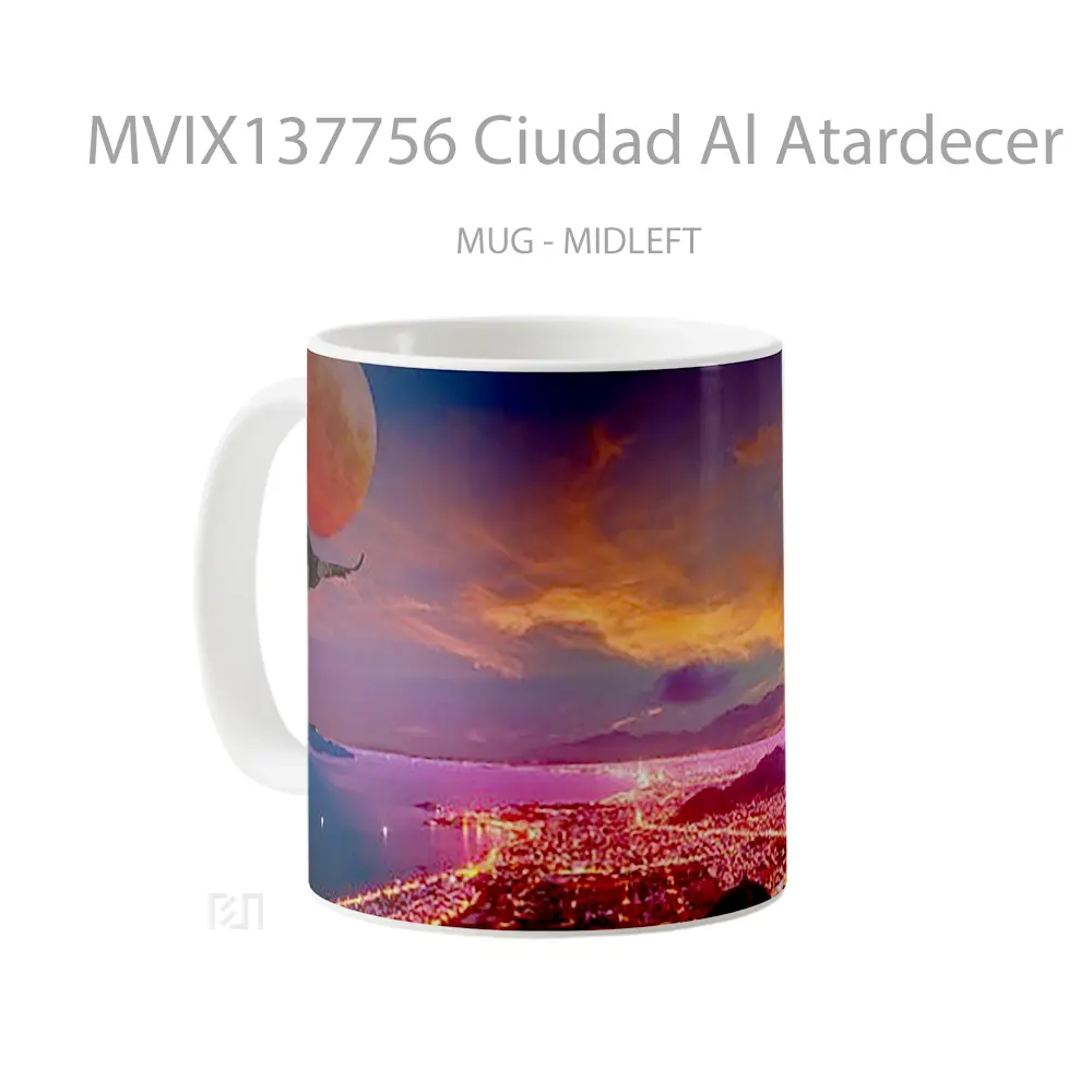 Mug Ciudad Al Atardecer Gelas Keramik Unik - All-side / Desain