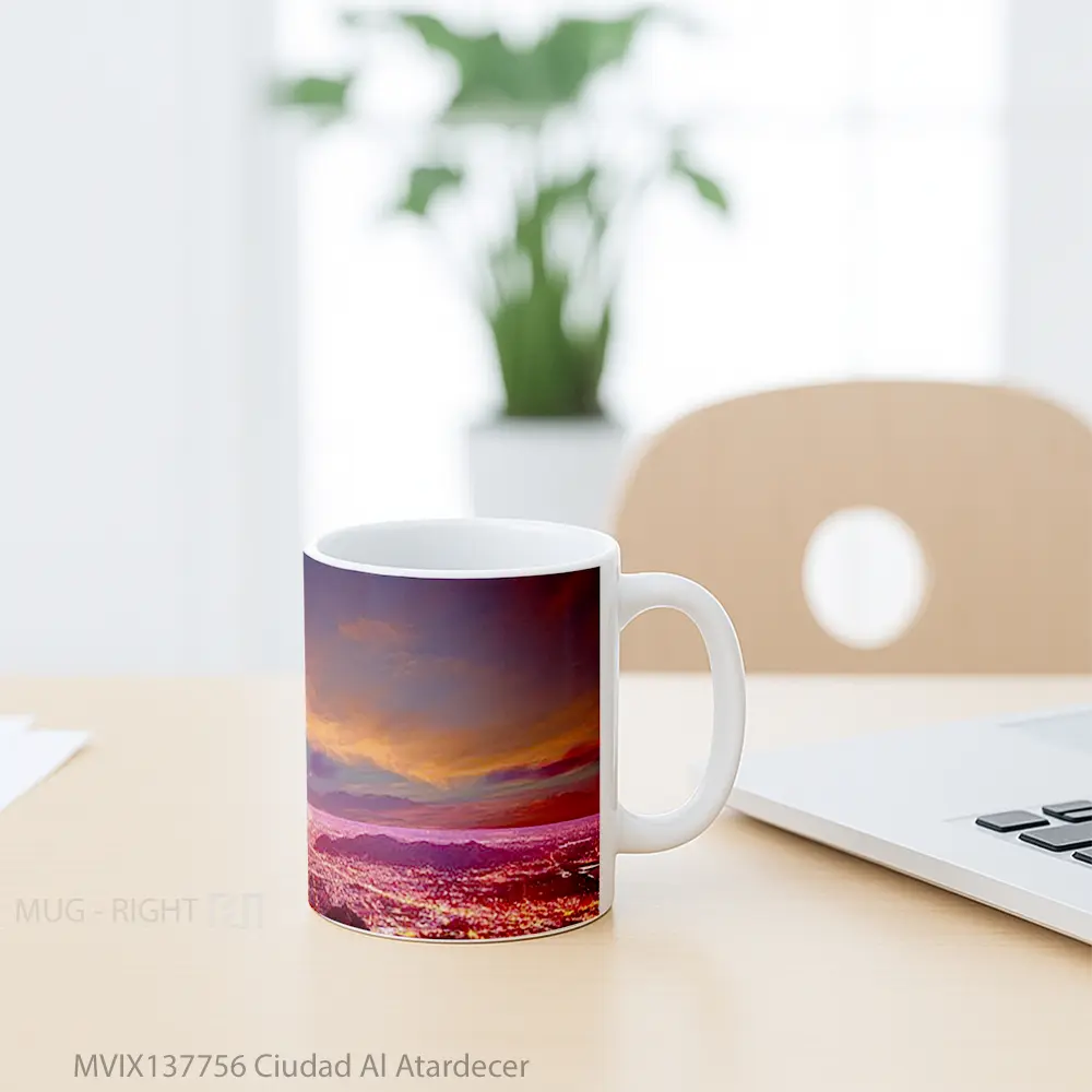 Mug Ciudad Al Atardecer Gelas Keramik Unik - All-side / Desain