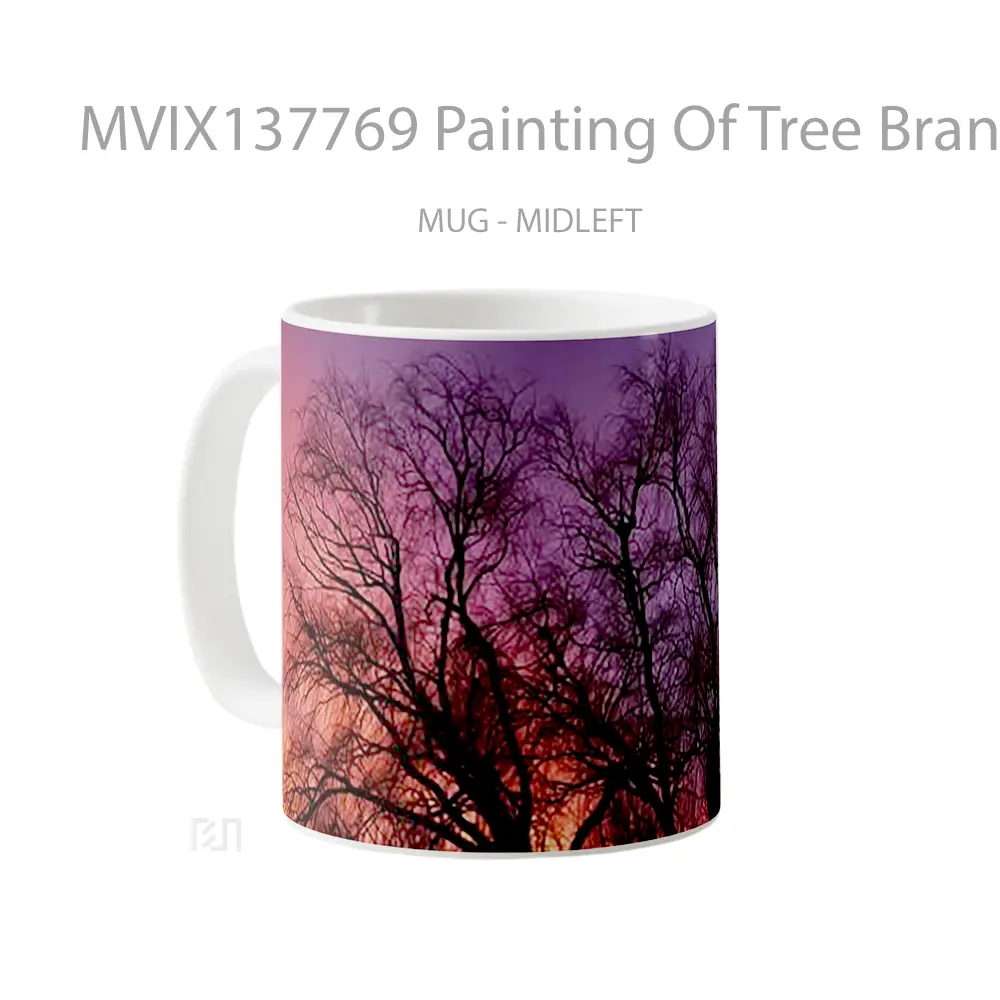 Mug Painting Of Tree Branches In The Sunset Gelas Pemandangan Alam - All-side / Desain