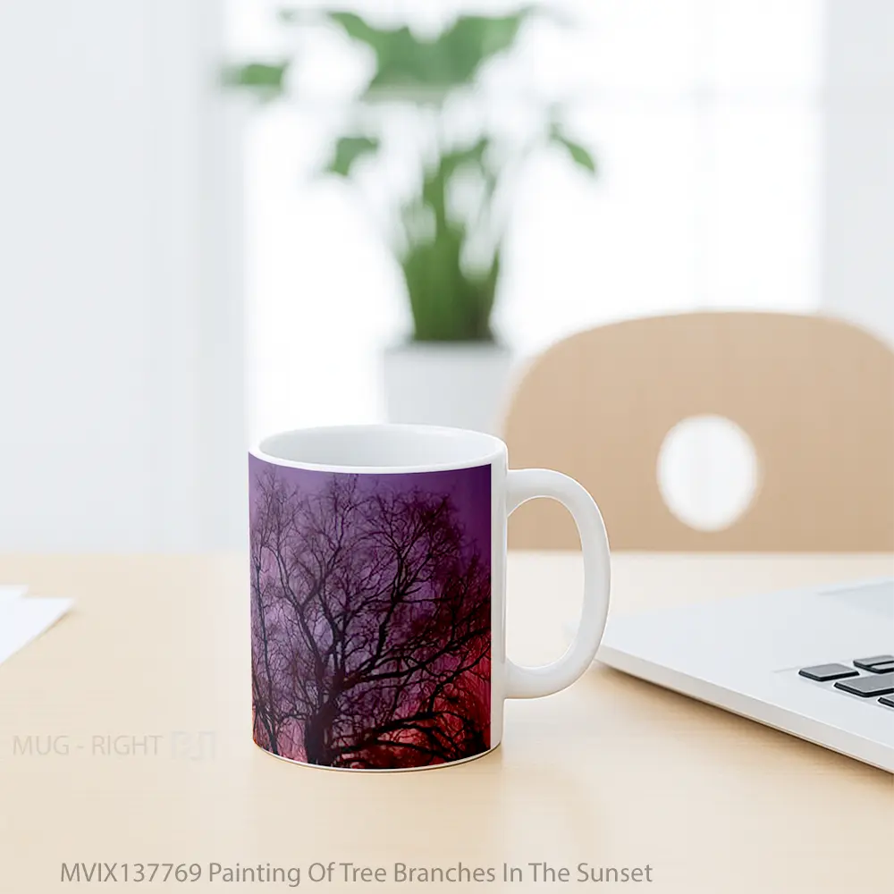 Mug Painting Of Tree Branches In The Sunset Gelas Pemandangan Alam - All-side / Desain