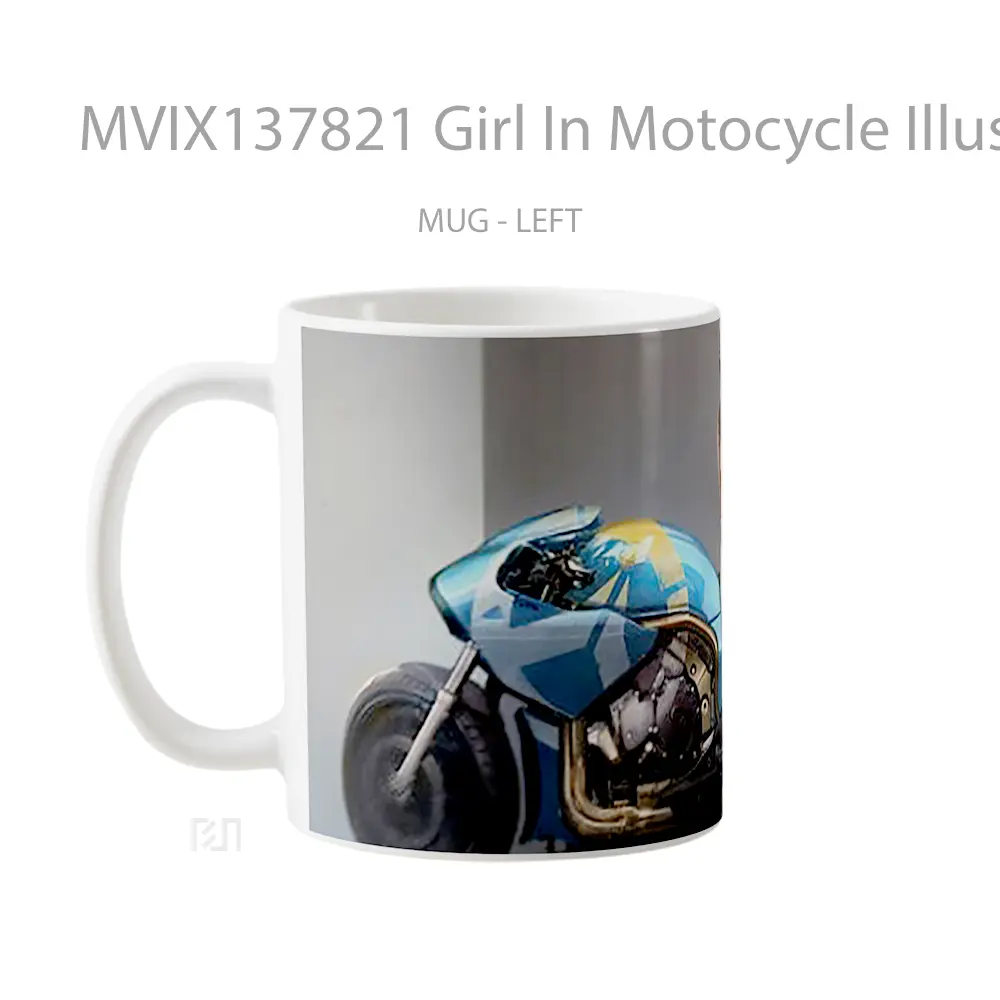 Mug Girl In Motocycle Illustration Gelas Seni Modern - All-side / Desain