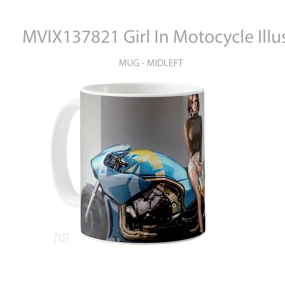 Mug Girl In Motocycle Illustration Gelas Seni Modern - All-side / Desain