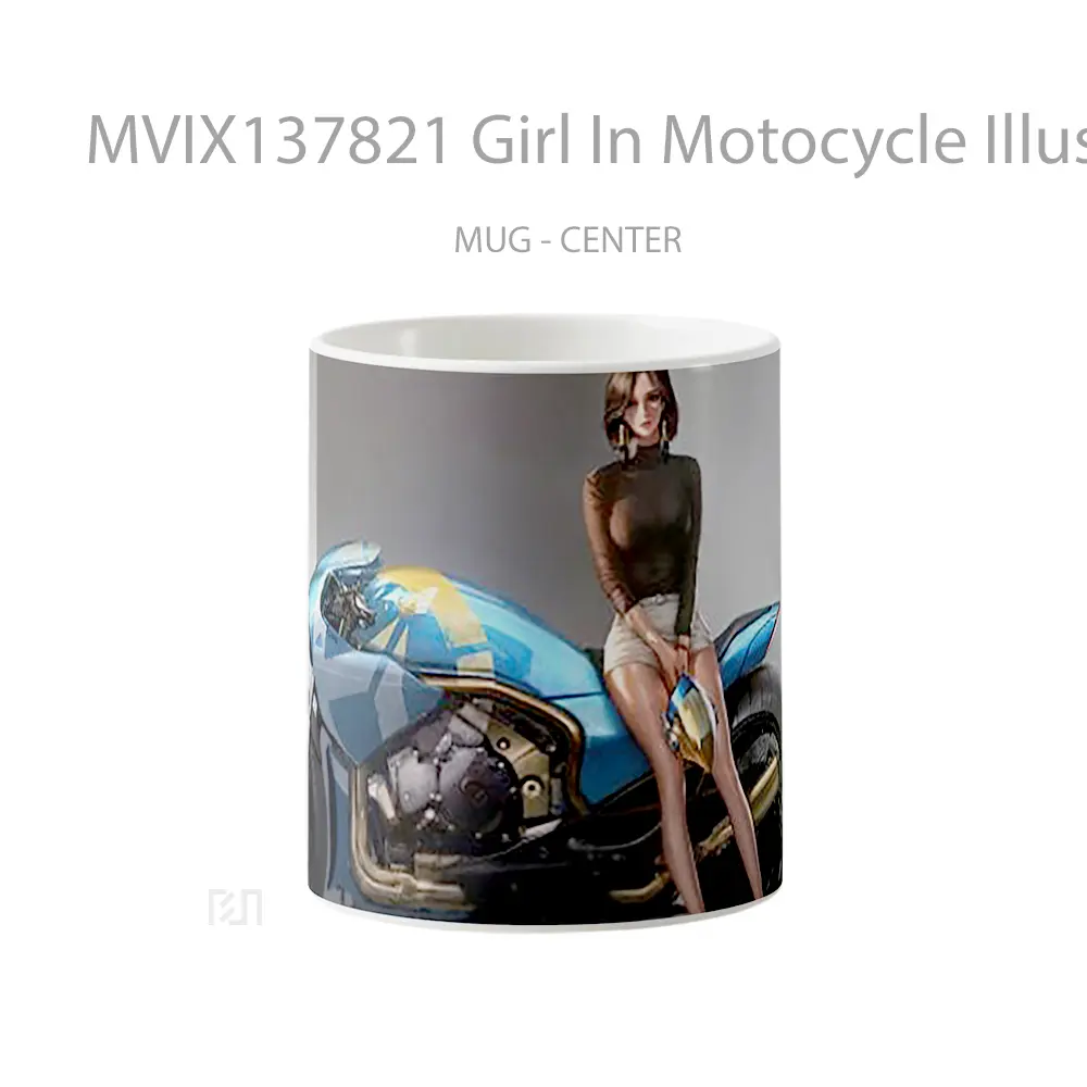 Mug Girl In Motocycle Illustration Gelas Seni Modern