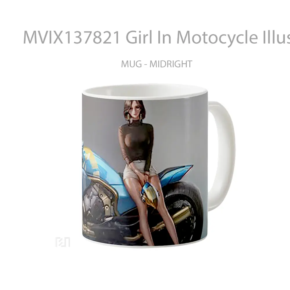 Mug Girl In Motocycle Illustration Gelas Seni Modern - All-side / Desain
