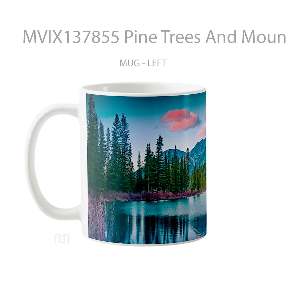 Mug Pine Trees And Mountains At Sunset Gelas Pemandangan Alam - All-side / Desain