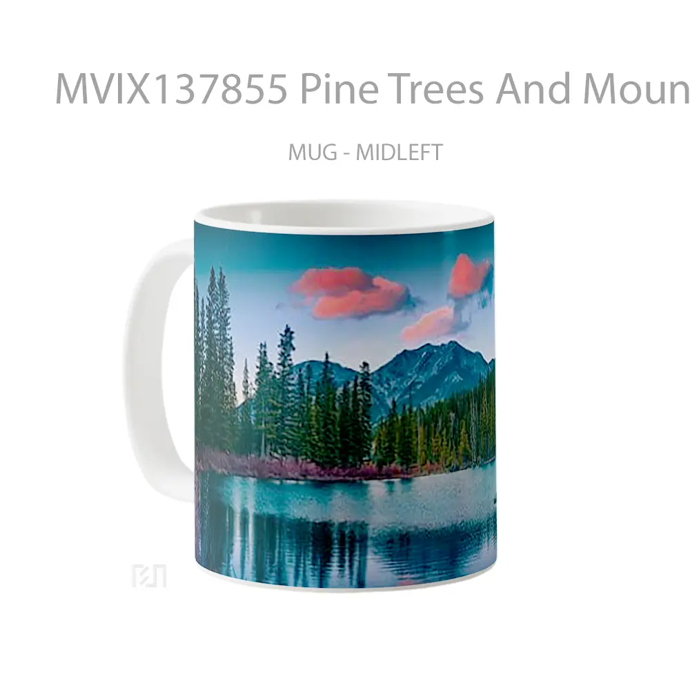 Mug Pine Trees And Mountains At Sunset Gelas Pemandangan Alam - All-side / Desain