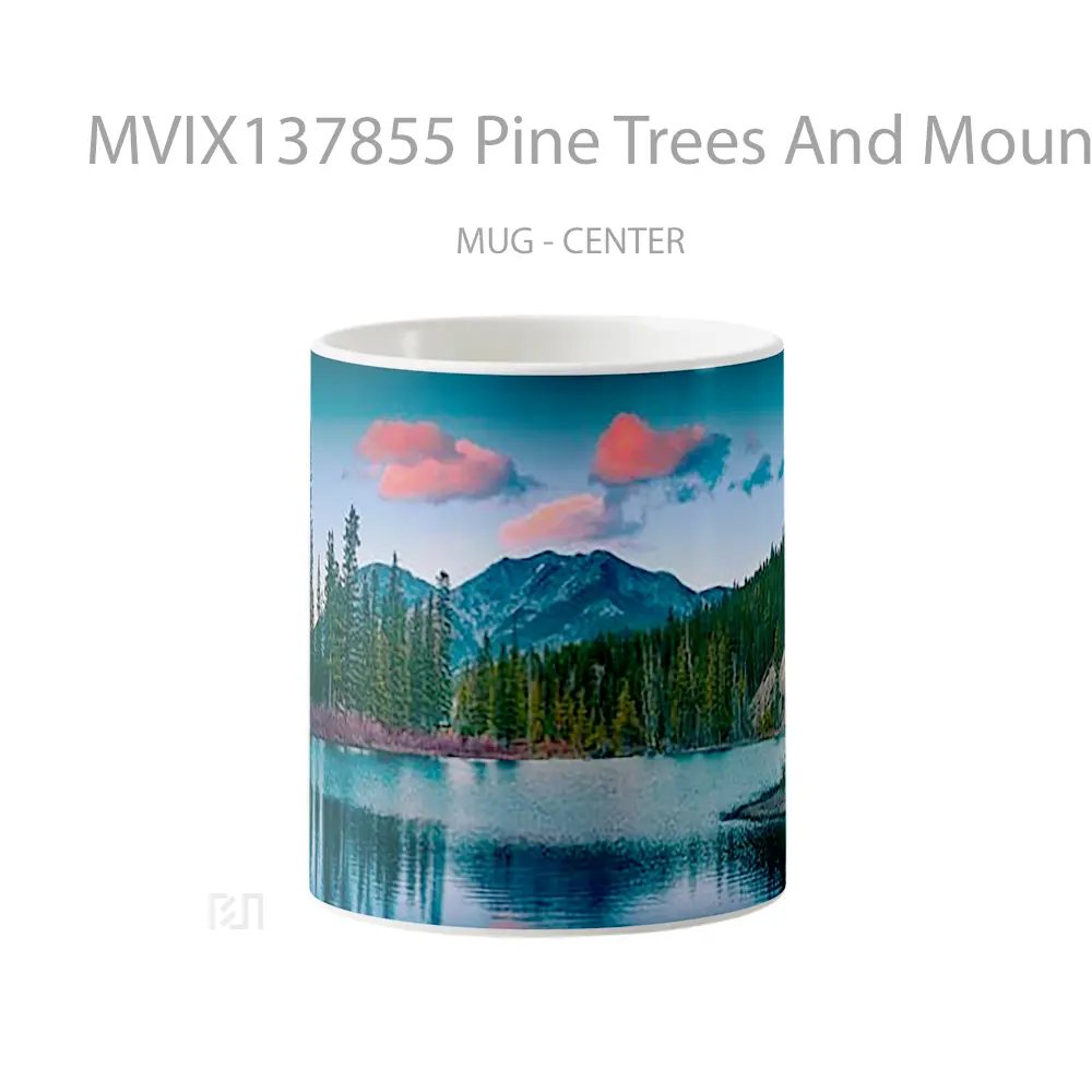 Mug Pine Trees And Mountains At Sunset Gelas Pemandangan Alam