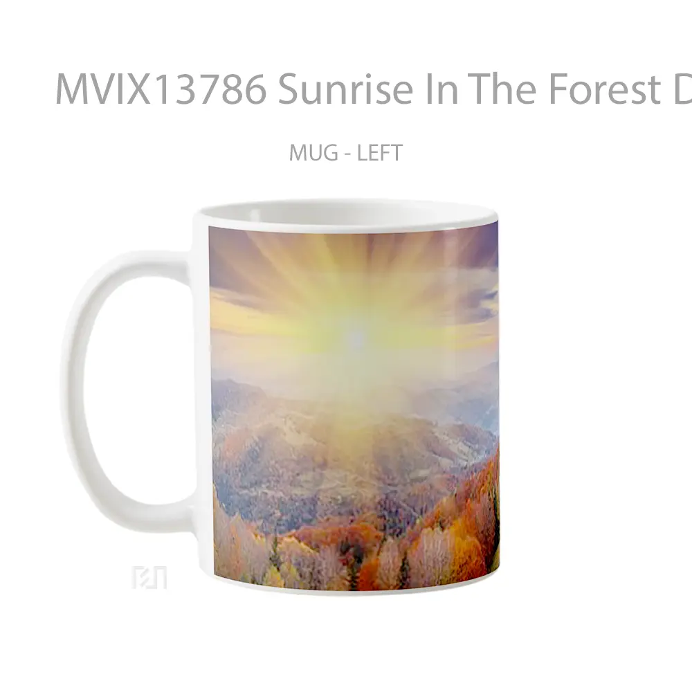 Mug Sunrise In The Forest During The Autumn Gelas Pemandangan Alam - All-side / Desain