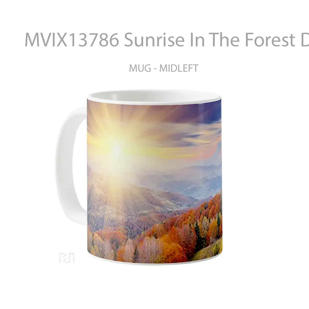 Mug Sunrise In The Forest During The Autumn Gelas Pemandangan Alam - All-side / Desain