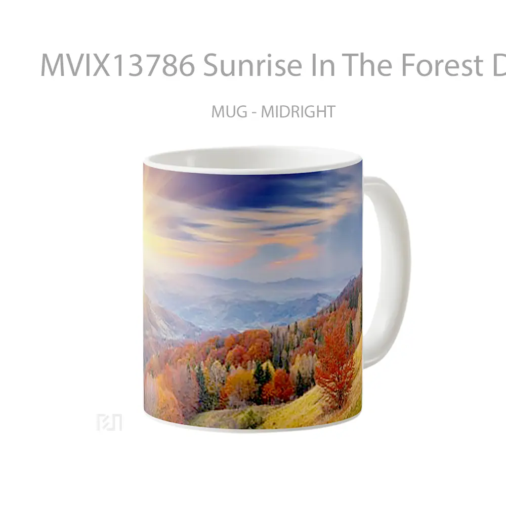 Mug Sunrise In The Forest During The Autumn Gelas Pemandangan Alam - All-side / Desain