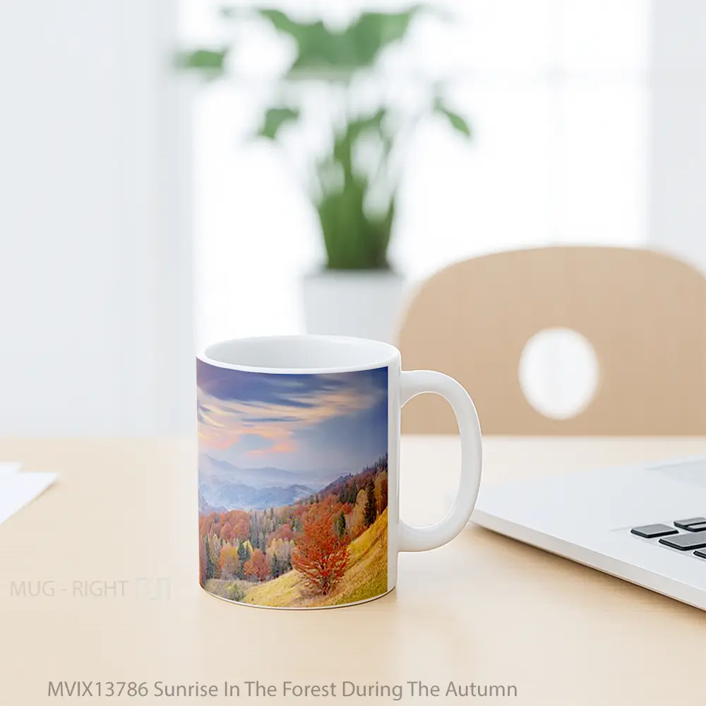 Mug Sunrise In The Forest During The Autumn Gelas Pemandangan Alam - All-side / Desain