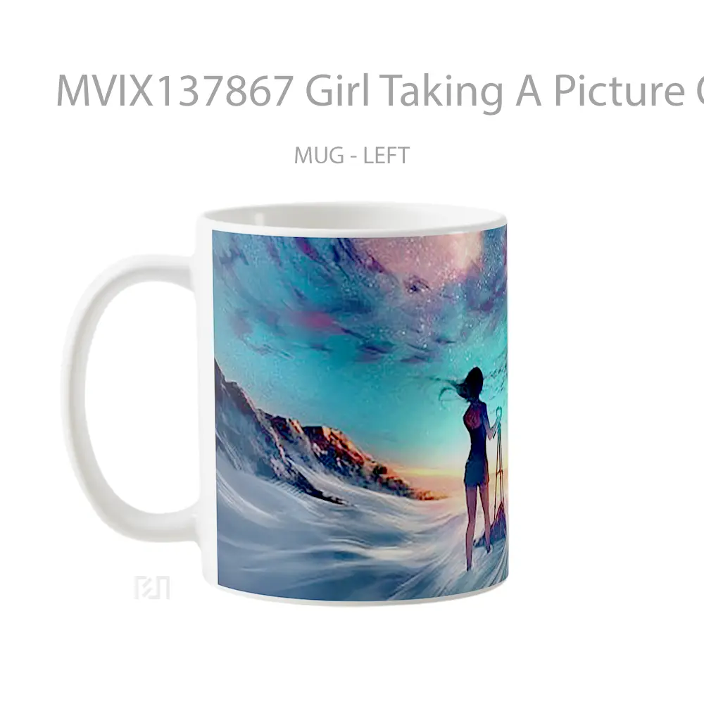 Mug Girl Taking A Picture Of The Sky Gelas Pemandangan Alam - All-side / Desain