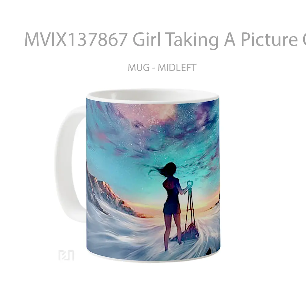 Mug Girl Taking A Picture Of The Sky Gelas Pemandangan Alam - All-side / Desain