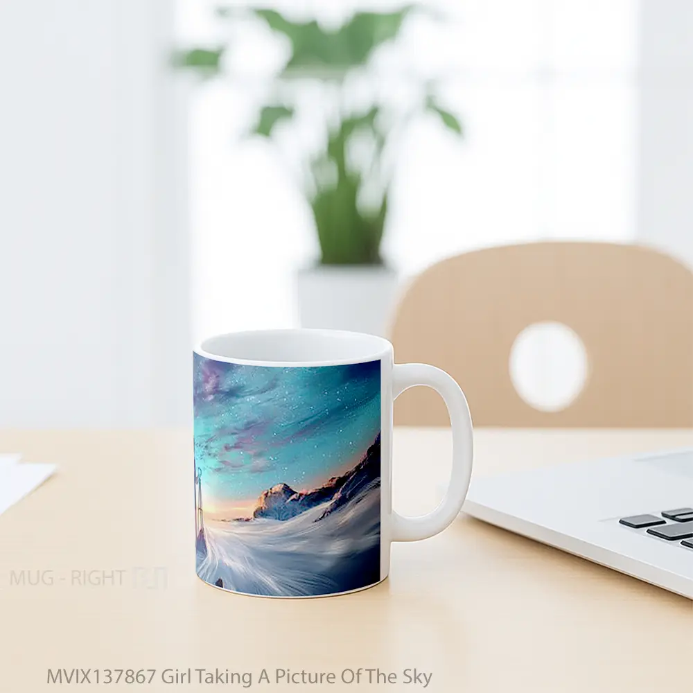 Mug Girl Taking A Picture Of The Sky Gelas Pemandangan Alam - All-side / Desain