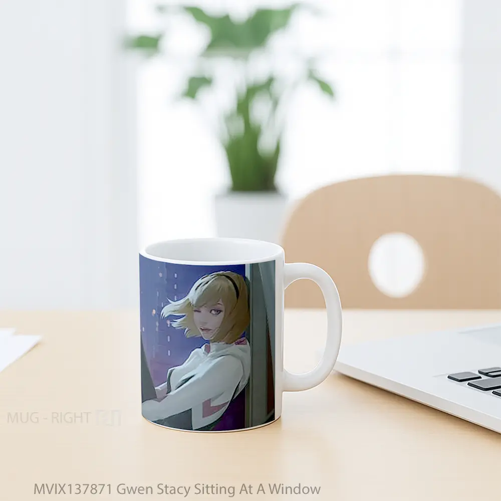 Mug Gwen Stacy Sitting At A Window Gelas Superhero - All-side / Desain