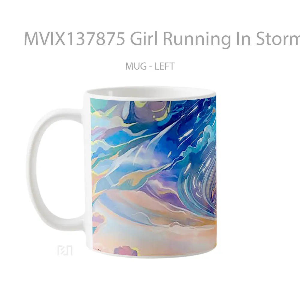 Mug Girl Running In Storm Gelas Superhero - All-side / Desain