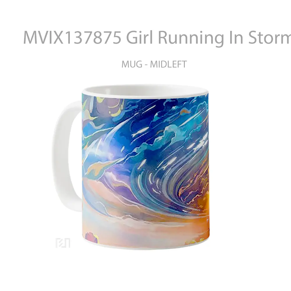 Mug Girl Running In Storm Gelas Superhero - All-side / Desain