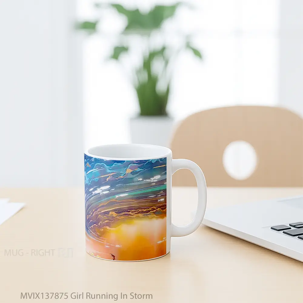 Mug Girl Running In Storm Gelas Superhero - All-side / Desain