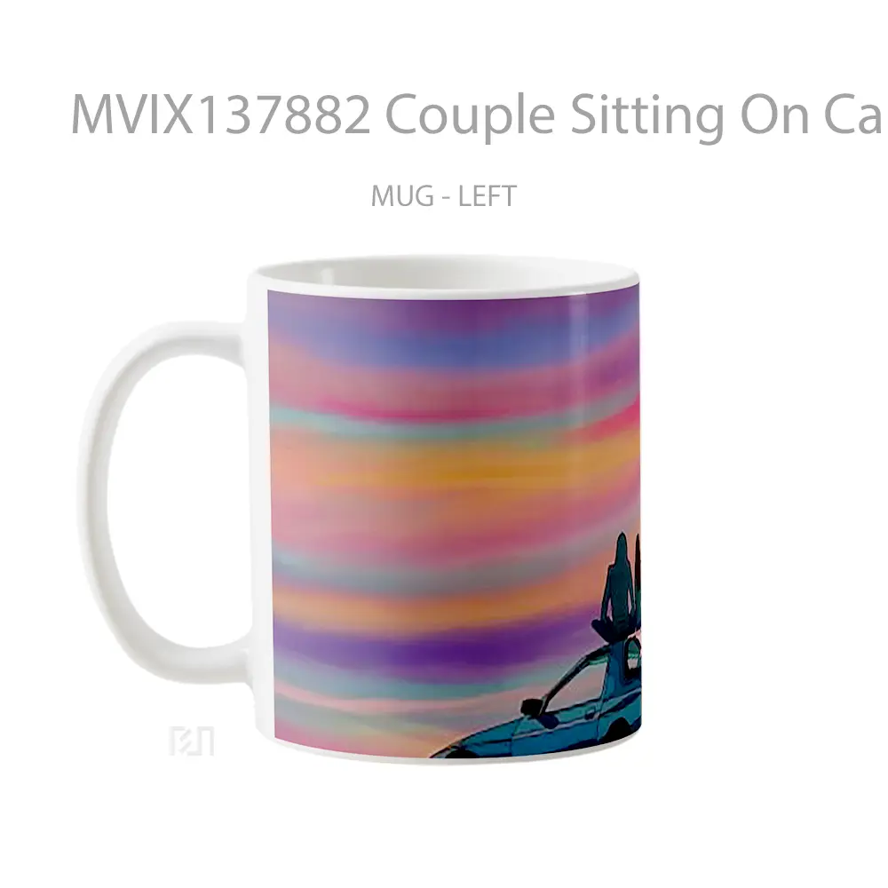 Mug Couple Sitting On Car At Sunset Cangkir Mobil - All-side / Desain