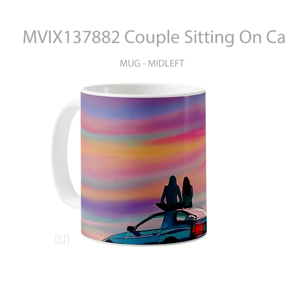 Mug Couple Sitting On Car At Sunset Cangkir Mobil - All-side / Desain