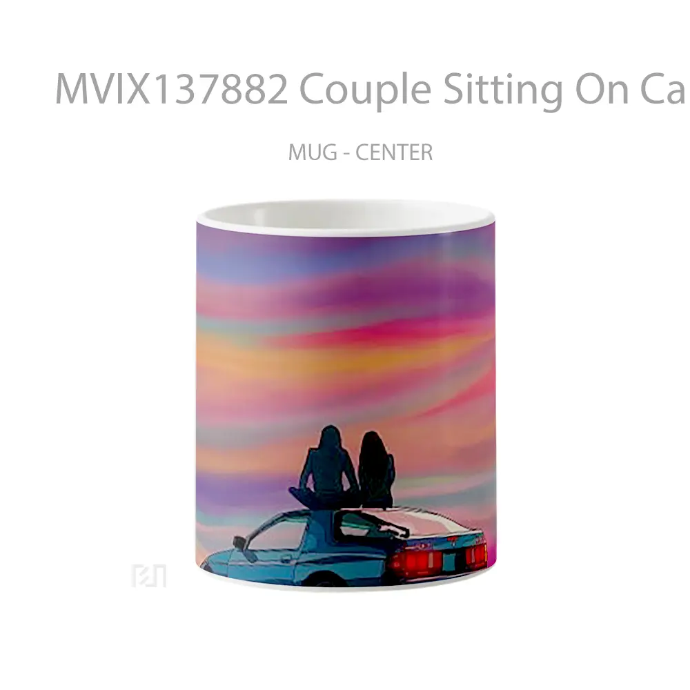 Mug Couple Sitting On Car At Sunset Cangkir Mobil