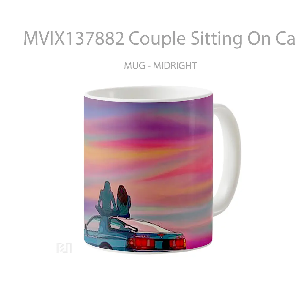 Mug Couple Sitting On Car At Sunset Cangkir Mobil - All-side / Desain