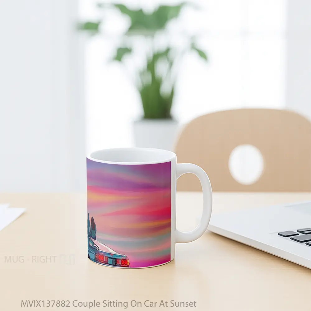 Mug Couple Sitting On Car At Sunset Cangkir Mobil - All-side / Desain