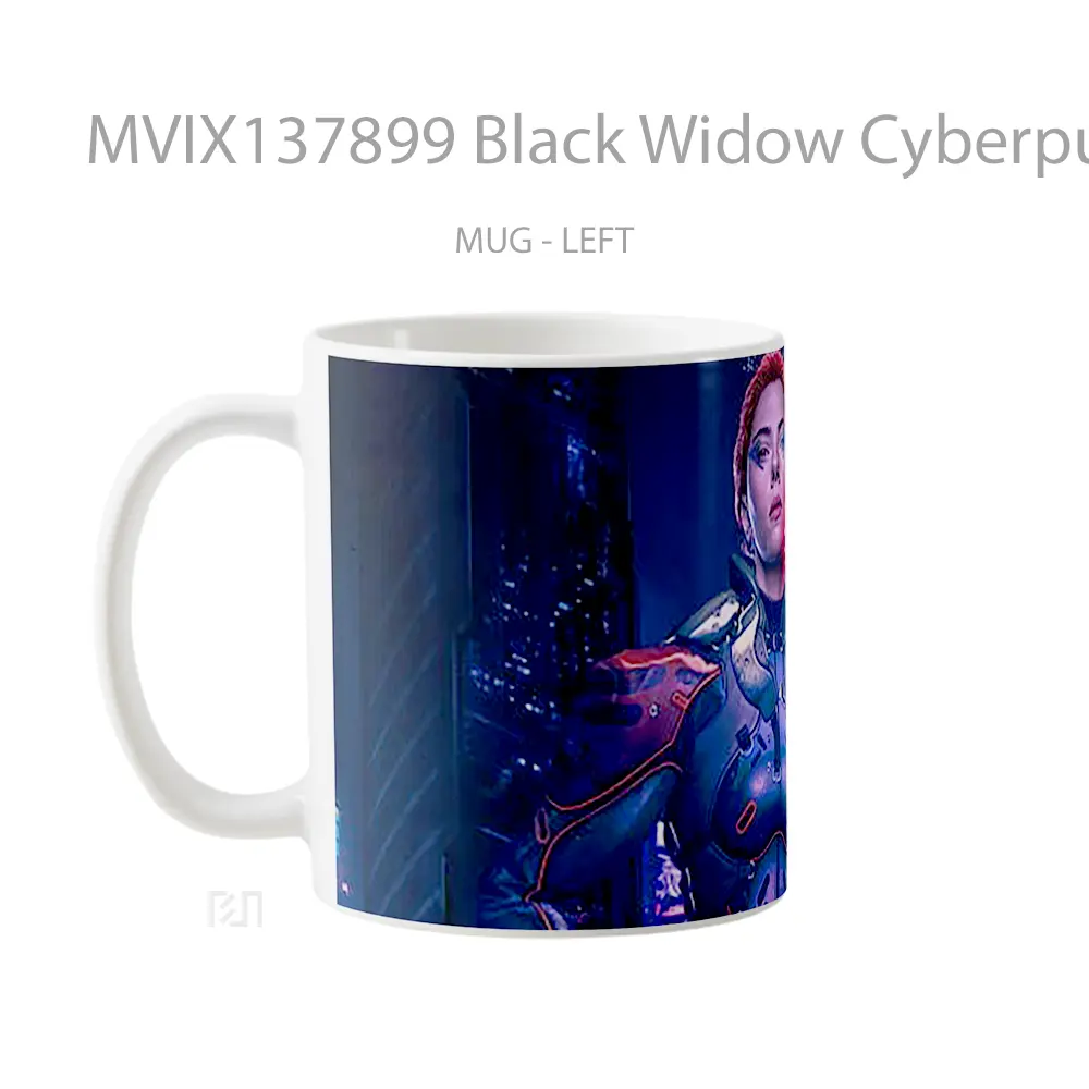 Mug Black Widow Cyberpunk Gelas Superhero - All-side / Desain