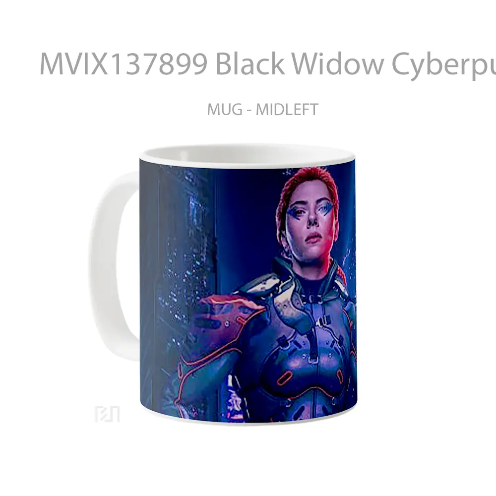 Mug Black Widow Cyberpunk Gelas Superhero - All-side / Desain