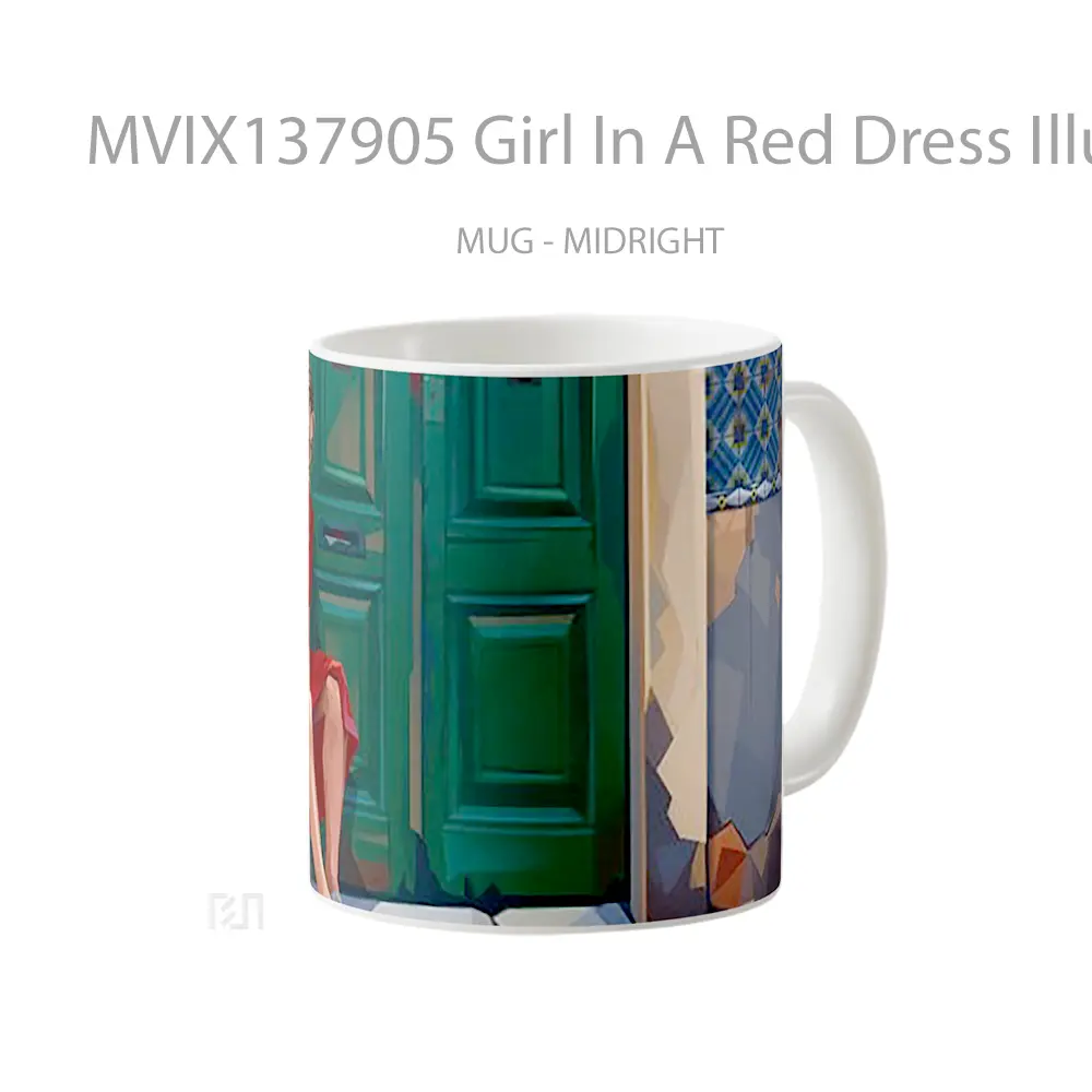 Mug Girl In A Red Dress Illustration Gelas Seni Modern - All-side / Desain