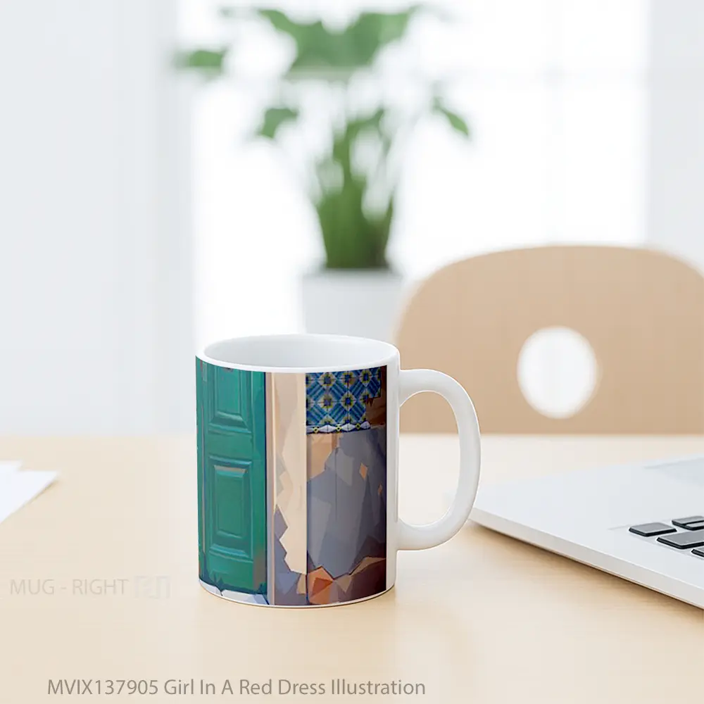 Mug Girl In A Red Dress Illustration Gelas Seni Modern - All-side / Desain