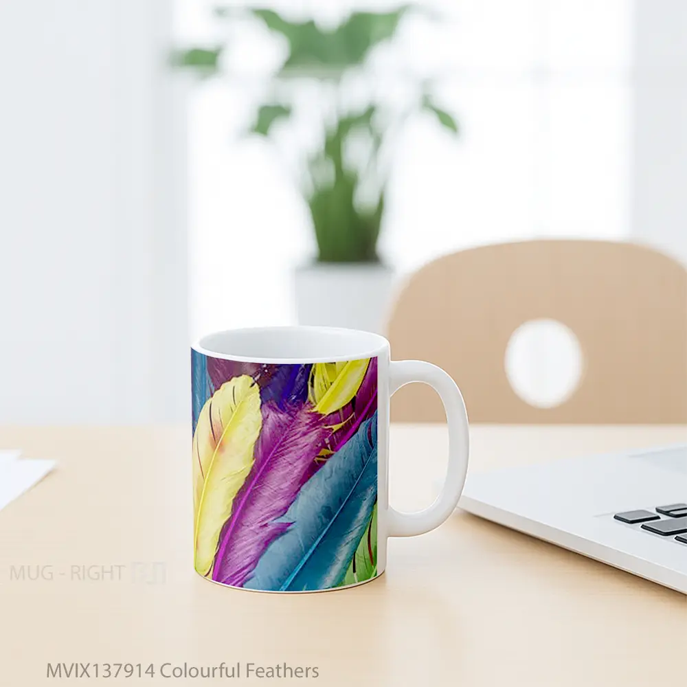Mug Colourful Feathers Gelas Keramik Unik - All-side / Desain