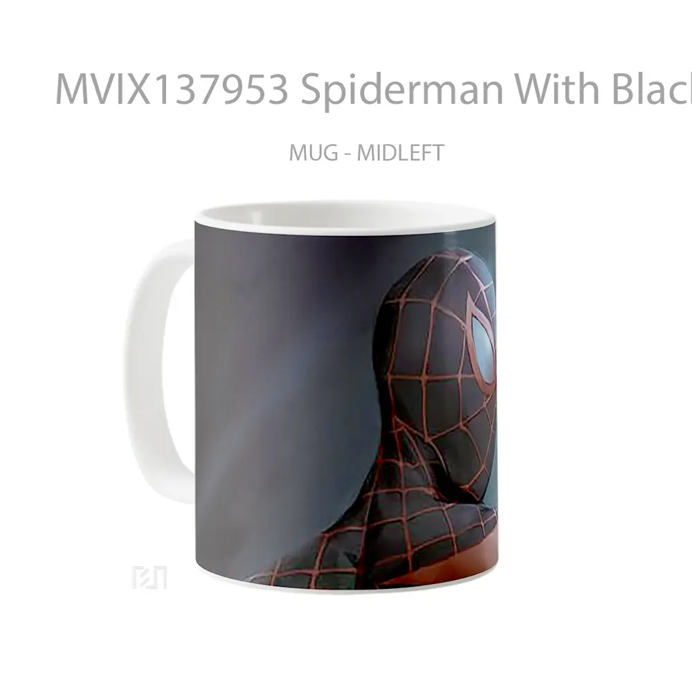 Mug Spiderman With Black Suit V1 Gelas Superhero - All-side / Desain