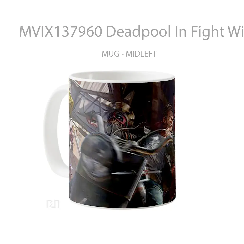 Mug Deadpool In Fight With Wolverine In Motocycle Gelas Superhero - All-side / Desain