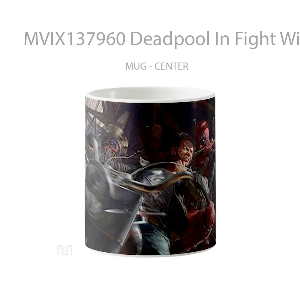 Mug Deadpool In Fight With Wolverine In Motocycle Gelas Superhero