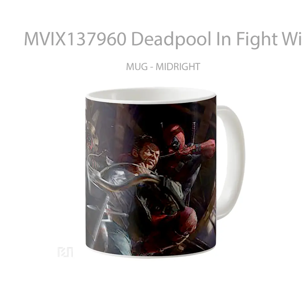 Mug Deadpool In Fight With Wolverine In Motocycle Gelas Superhero - All-side / Desain
