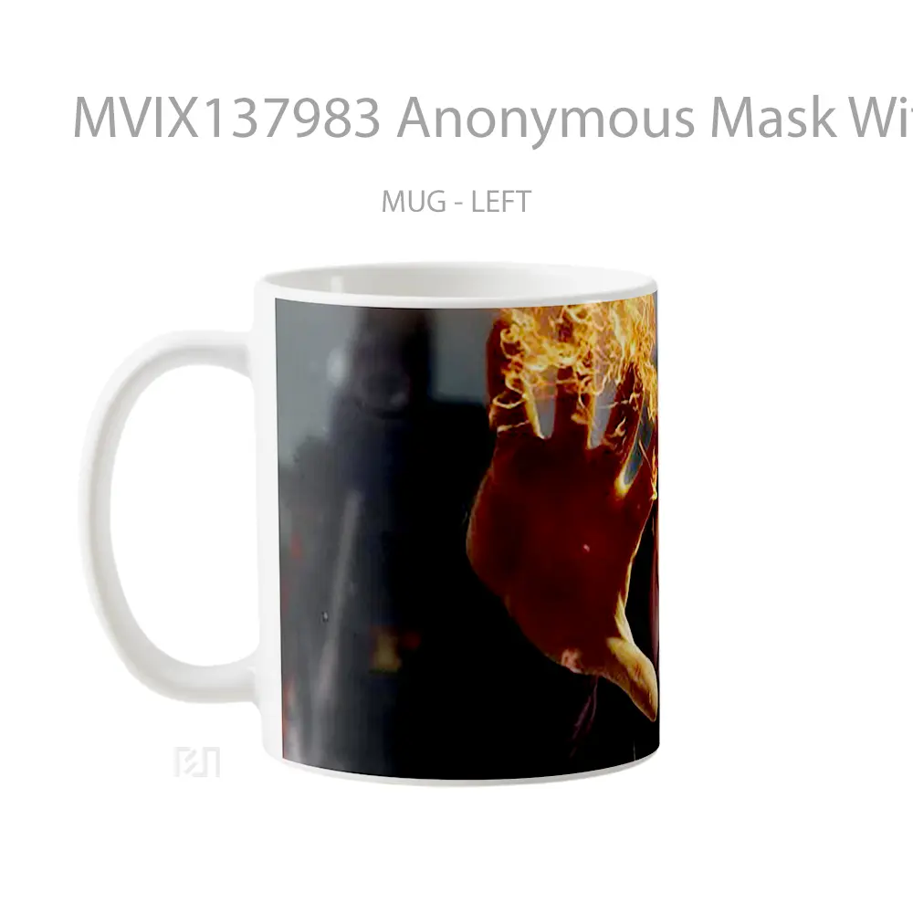 Mug Anonymous Mask With Burning Hand Gelas Keramik Unik - All-side / Desain