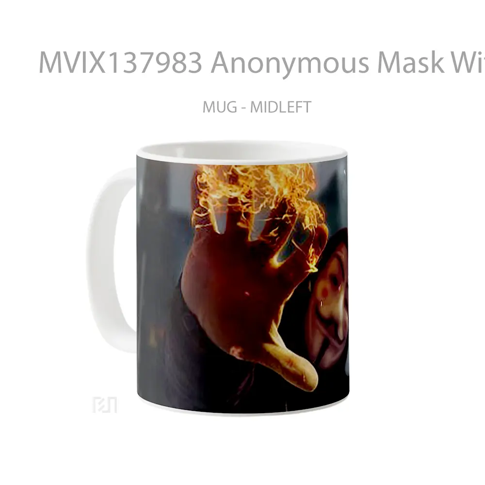 Mug Anonymous Mask With Burning Hand Gelas Keramik Unik - All-side / Desain