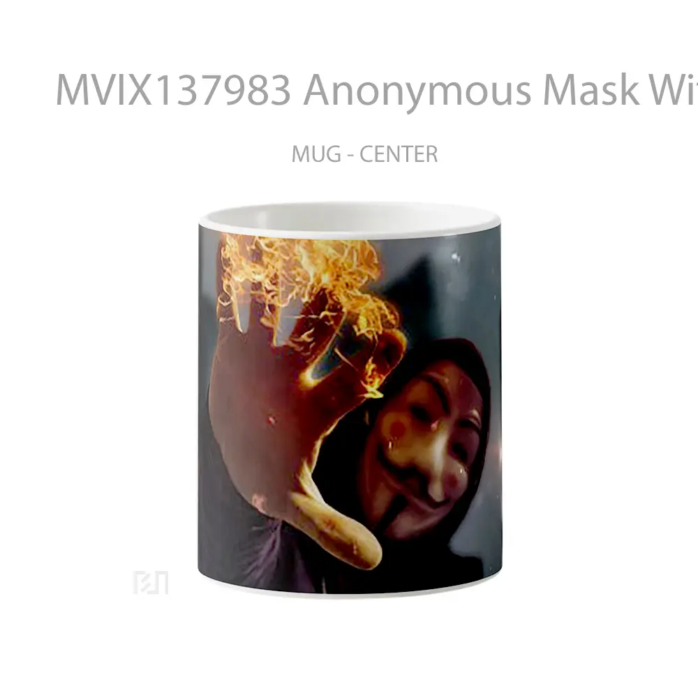Mug Anonymous Mask With Burning Hand Gelas Keramik Unik