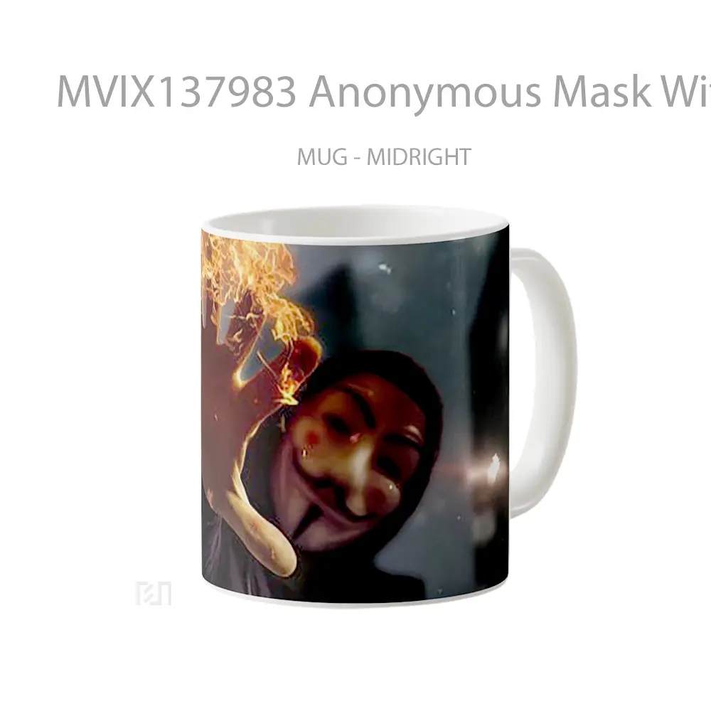 Mug Anonymous Mask With Burning Hand Gelas Keramik Unik - All-side / Desain