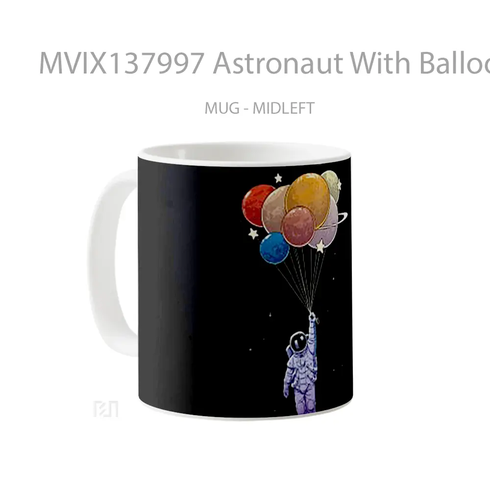 Mug Astronaut With Balloons As Planets Gelas Astronomi - All-side / Desain