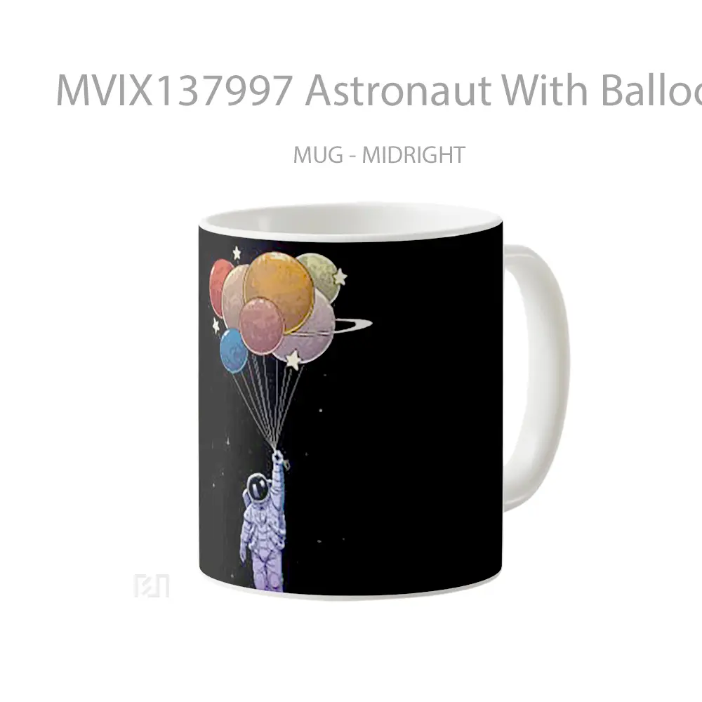 Mug Astronaut With Balloons As Planets Gelas Astronomi - All-side / Desain