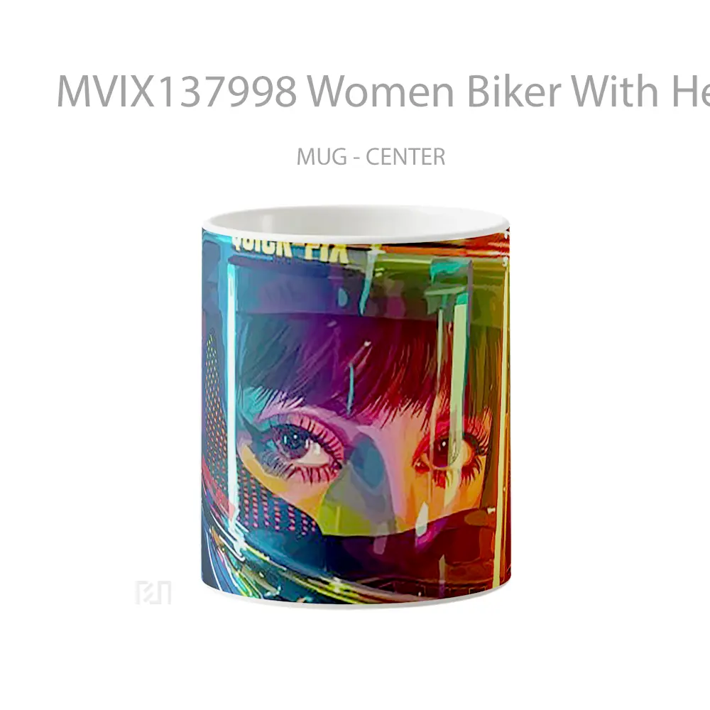 Mug Women Biker With Helmet Of Colors Gelas Keramik Unik