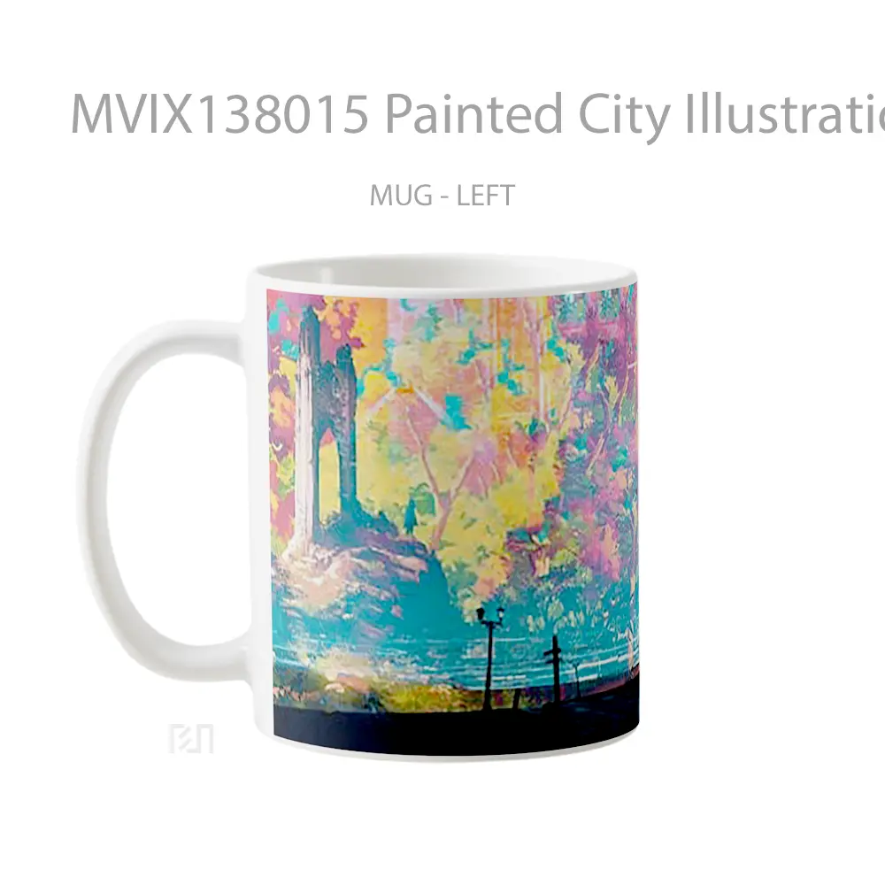 Mug Painted City Illustration Gelas Seni Modern - All-side / Desain