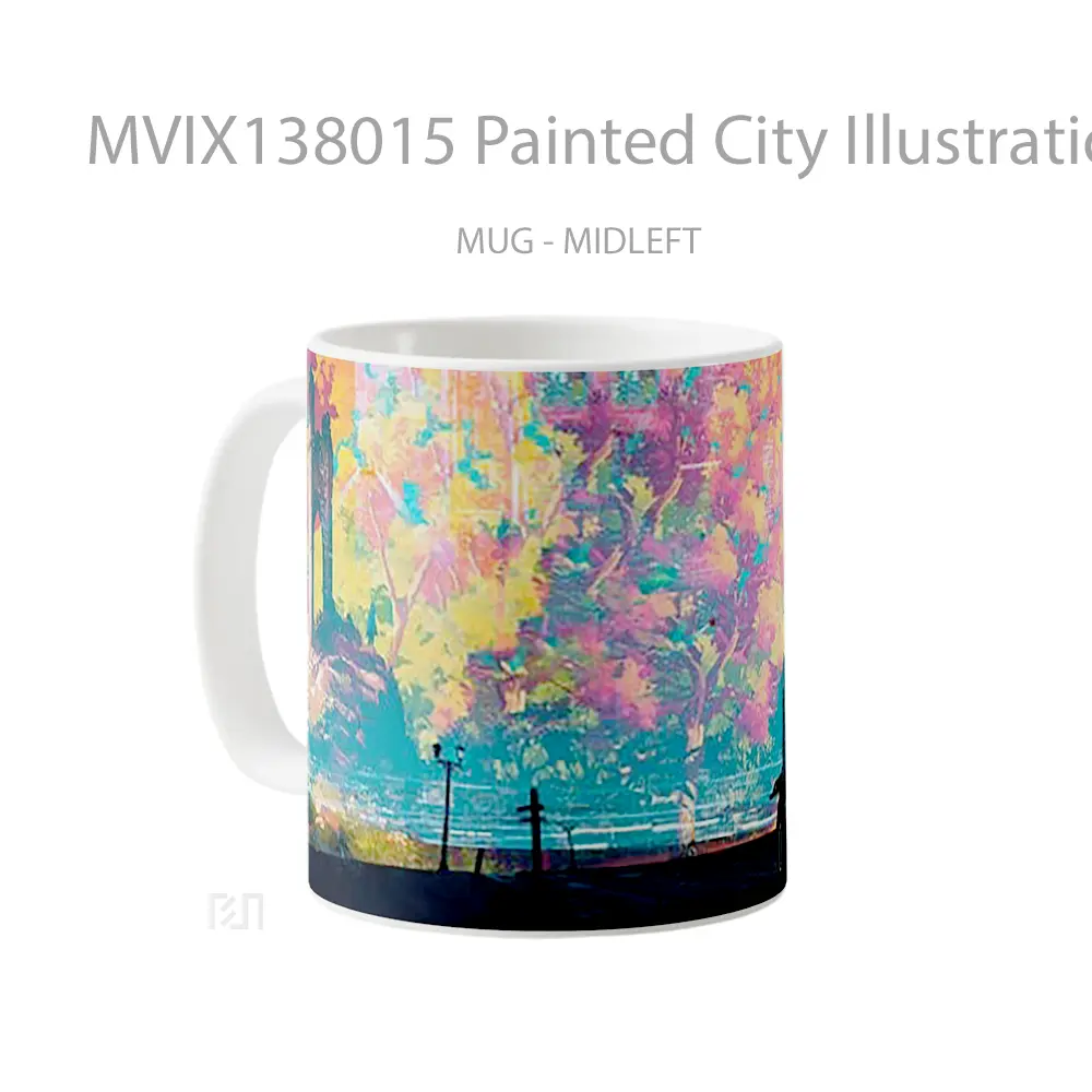 Mug Painted City Illustration Gelas Seni Modern - All-side / Desain